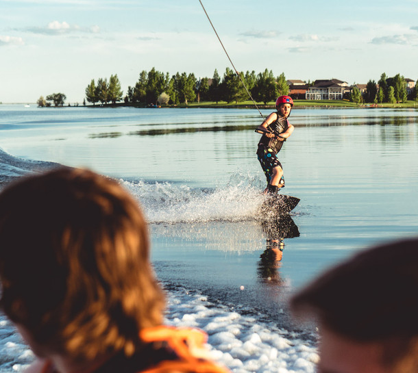 Person waterskiis on Lake Newell.